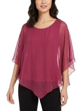 M Made in Italy Silk Blend Pink Chiffon Scoop Neck Blouse Women Size L